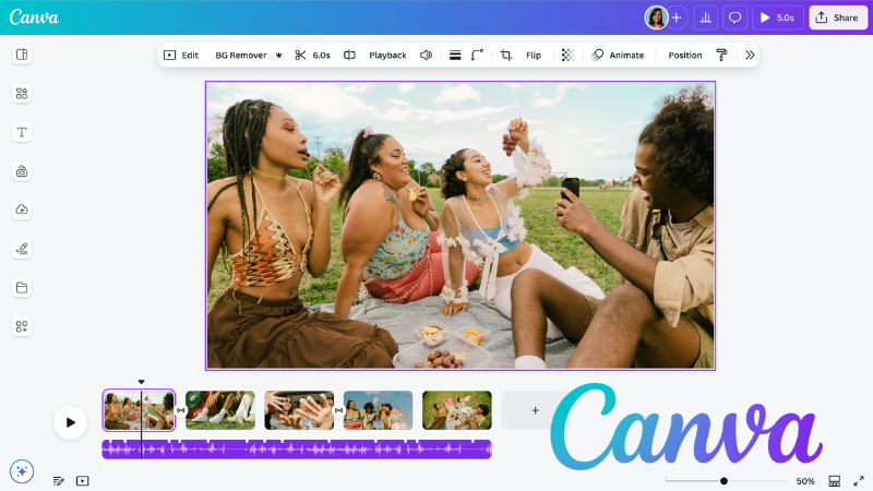 Canva video editor interface with drag and drop templates for social media