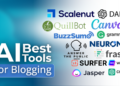 Best AI tools for blogging dashboard showing content writing, SEO, and automation tools