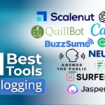 Best AI tools for blogging dashboard showing content writing, SEO, and automation tools
