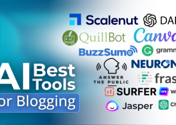 Best AI tools for blogging dashboard showing content writing, SEO, and automation tools