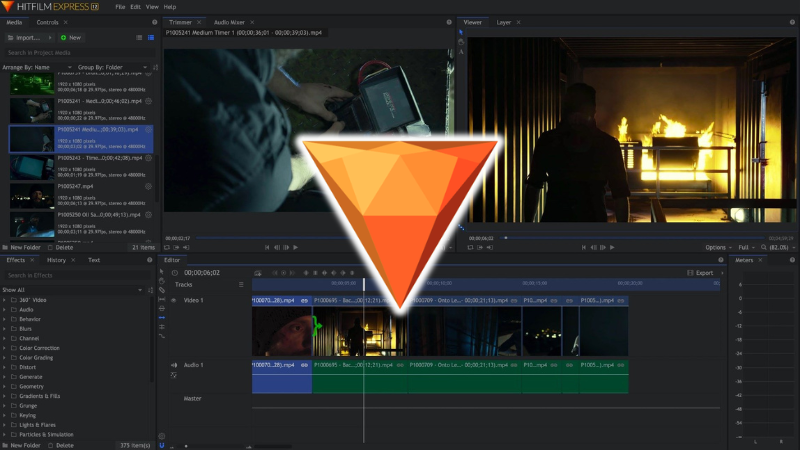 HitFilm free video editor interface with visual effects and timeline