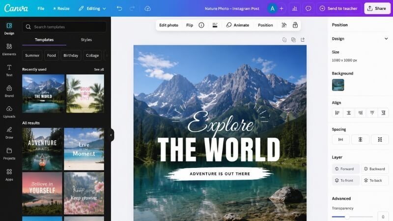 Canva free online photo editing and graphic design platform interface