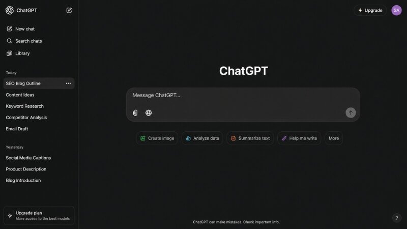 ChatGPT AI writing tool dashboard interface for content creation