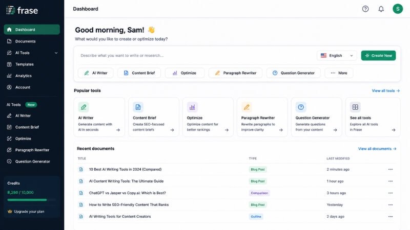 Frase AI tool for SEO content research and optimization