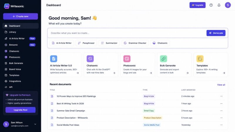 Writesonic AI tool for SEO content writing and blog generation